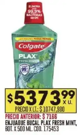 Coto Colgate enjuague bucal plax fresh mint, bot. oferta