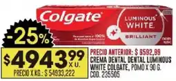 Coto Colgate crema dental dental luminous white, pomo oferta