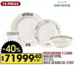 Coto Vajillas corona textos oferta