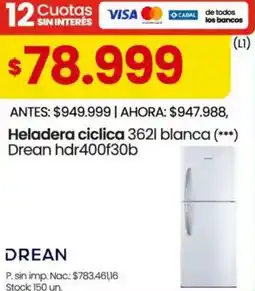 Changomas Drean heladera ciclica 3621 blanca oferta
