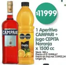 Supermercados Buenos Días 1 aperitivo campari + jugo cepita naranja oferta