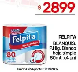 Nini Mayorista Felpita blanquis. p.hig. blanco hoja simple oferta