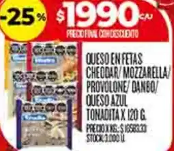 Supermercados DIA Queso en fetas cheddar/mozzarella queso azul tonadita oferta
