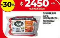 Supermercados DIA Union ganadera salchicha alemana con piel oferta