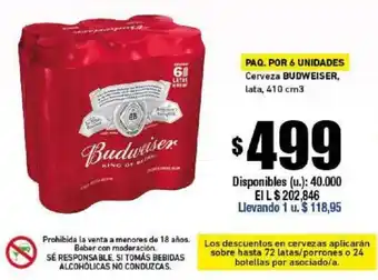 Cooperativa Obrera Budweiser Cerveza Paq. Por 6 Unidades lata, 410 cm3 oferta