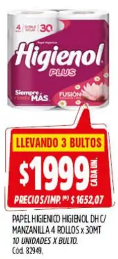 Supermercados Yaguar Papel higienico higienol dhc/ manzanilla oferta