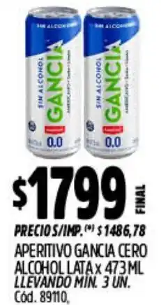 Supermercados Yaguar Gancia aperitivo cero alcohol lata oferta