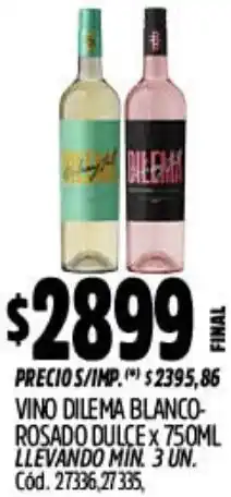 Supermercados Yaguar Dilema vino blanco- rosado dulce oferta