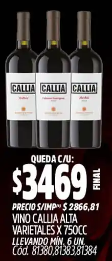 Supermercados Yaguar Callia vino alta varietales oferta
