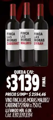 Supermercados Yaguar Finca las moras vino malbec cabernet/syrah oferta