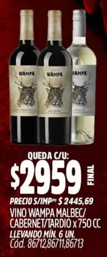 Supermercados Yaguar Wampa vino malbec/ cabernet/tardio oferta