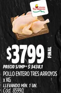 Supermercados Yaguar Pollo entero tres arroyos oferta