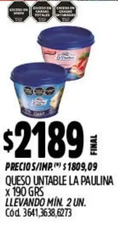 Supermercados Yaguar La paulina queso untable oferta