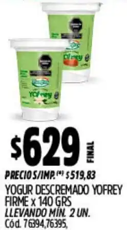 Supermercados Yaguar Yofrey firme yogur descremado oferta