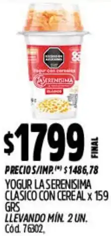 Supermercados Yaguar La serenisima yogur clasico con cereal oferta