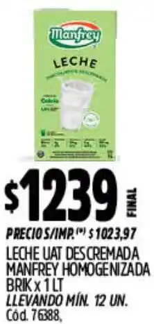 Supermercados Yaguar Manfrey leche uat descremada homogenizada brik oferta