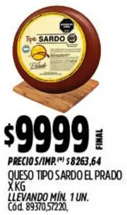 Supermercados Yaguar Tipo sardo queso el prado oferta