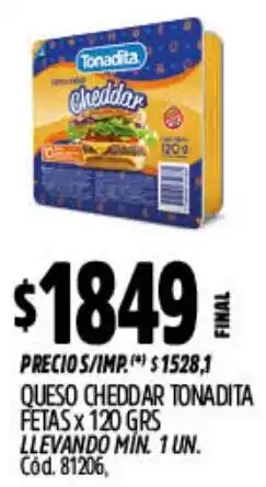 Supermercados Yaguar Tonadita queso cheddar fetas oferta