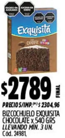 Supermercados Yaguar Exquisita bizcochuelo chocolate oferta