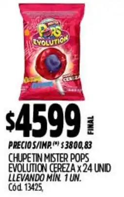 Supermercados Yaguar Evolution chupetin mister pops cereza oferta