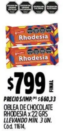 Supermercados Yaguar Terrabusi rhodesia oblea de chocolate oferta