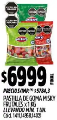 Supermercados Yaguar misky pastilla de goma frutales oferta