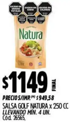 Supermercados Yaguar Natura salsa golf oferta