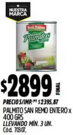 Supermercados Yaguar San remo palmito enterox oferta