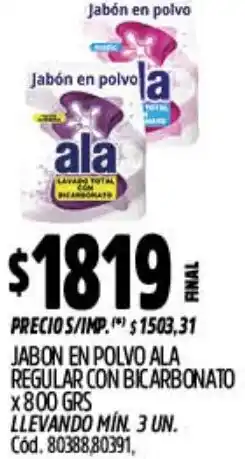 Supermercados Yaguar Ala jabon en polvo regular con bicarbonato oferta