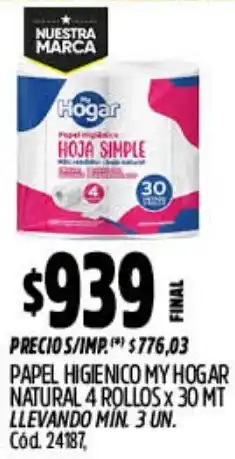 Supermercados Yaguar My hogar papel higienico natural oferta