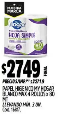 Supermercados Yaguar My hogar papel higienico blanco max oferta