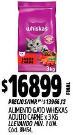 Supermercados Yaguar Whiskas alimento gato adulto carne oferta