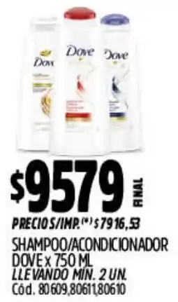 Supermercados Yaguar Dove shampoo/acondicionador oferta