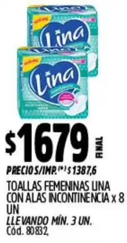 Supermercados Yaguar Lina toallas femeninas con alas incontinencia oferta