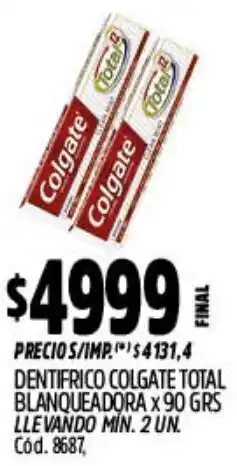 Supermercados Yaguar Colgate dentifrico total blanqueadora oferta