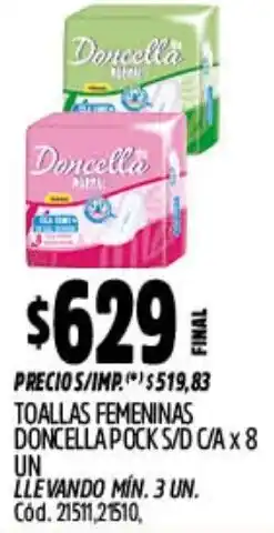 Supermercados Yaguar Doncella toallas femeninas pock s/d c/ax oferta