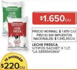 Carrefour La serenisima leche fresca v/tipos sachet oferta