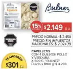 Carrefour Bulnez capelletis con 4 quesos/pollo y verdura oferta