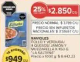 Carrefour La saltena ravioles polloy verdura muzzarella oferta