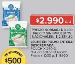 Carrefour Carrefour classic leche en polvo entera/ descremada pouch oferta