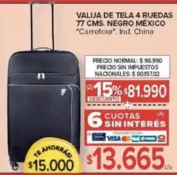 Carrefour Carrefour valija de tela 4 ruedasnegro méxico oferta