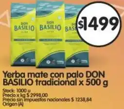 Supermercados Buenos Días Don basilio yerba mate con palo tradicional oferta