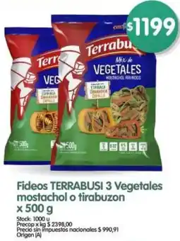 Supermercados Buenos Días Terrabusi fideos 3 vegetales mostachol o tirabuzon oferta