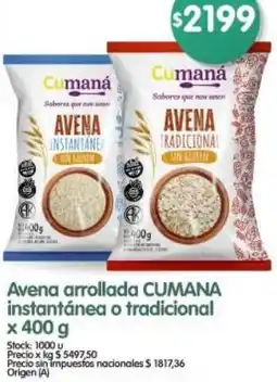 Supermercados Buenos Días Cumana avena arrollada instantánea o tradicional oferta