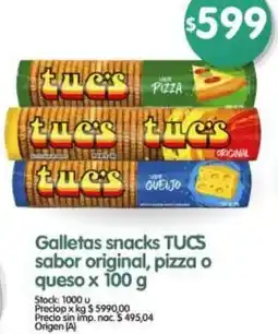 Supermercados Buenos Días Tucs galletas snacks sabor original, pizza o queso oferta