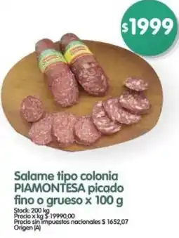 Supermercados Buenos Días Piamontesa salame tipo colonia picado fino o grueso oferta