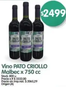 Supermercados Buenos Días Pato criollo vino malbec oferta