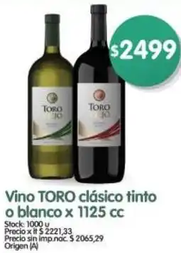 Supermercados Buenos Días Toro vino clásico tinto o blanco oferta