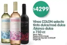 Supermercados Buenos Días Colon vinos selecto tinto dulce/rosé dulce /blanco dulce oferta