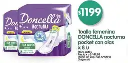 Supermercados Buenos Días Doncella toalla femenina nocturna pocket con alas oferta
